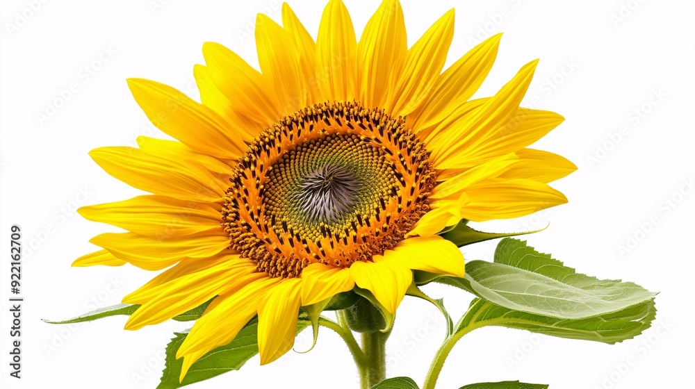 A vibrant sunflower in full bloom, with its large, round, golden-yellow petals radiating from a dark, textured center. The intricate details of the seeds within the center are clearly visible, A vibrant sunflower in full bloom, with its large, round, golden-yellow petals radiating from a dark, textured center. The intricate details of the seeds within the center are clearly visible,
