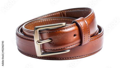 Brown leather belt isolated on transparent background