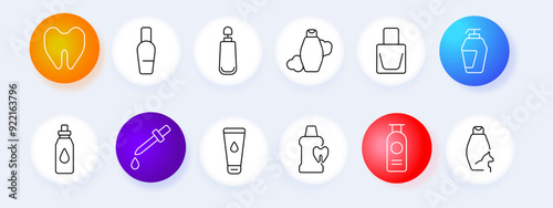 Personal care set icon. Tooth, lotion, dropper, cream, bottle, shampoo, hygiene, health, skincare, vector, graphic, design, beauty, product.