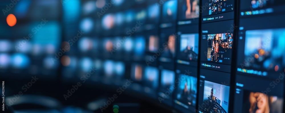Close-up of multiple screens displaying vibrant images in a modern digital workspace, showcasing creativity and technology. Close-up of multiple screens displaying vibrant images in a modern digital workspace, showcasing creativity and technology.