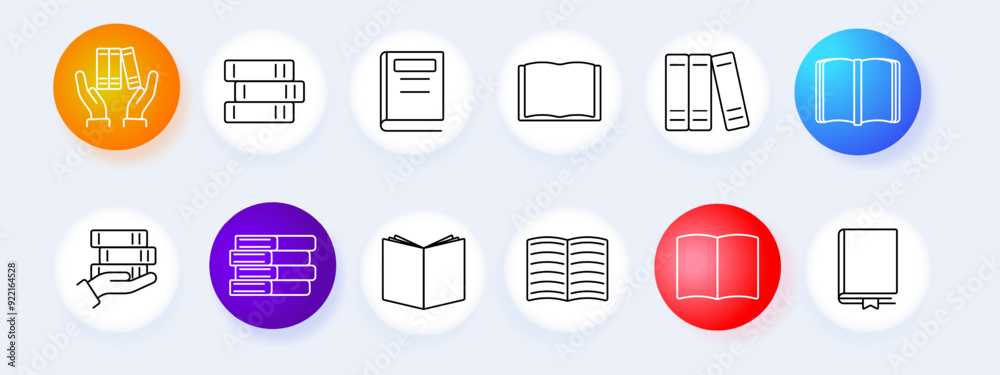 Fototapeta premium Reading and books set icon. Book, library, open, read, knowledge, education, literature, vector, graphic, study.