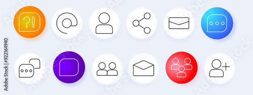 Communication and networking icon set. Messaging, contact, user, email, group, network, chat, vector, graphic.