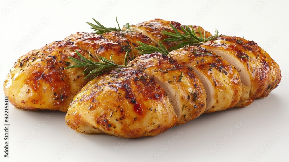 An isolated roast chicken, golden and crisp, ready to be served on a white background An isolated roast chicken, golden and crisp, ready to be served on a white background