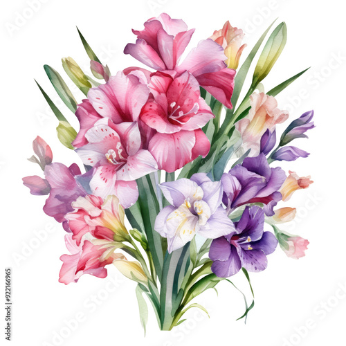 Multicolored gladiolus flowers bouquets Clipart Illustration