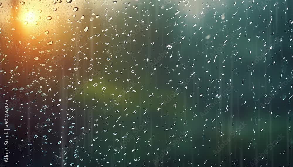 Close-up of Raindrops on Glass Window with Overcast Sky Background Close-up of Raindrops on Glass Window with Overcast Sky Background