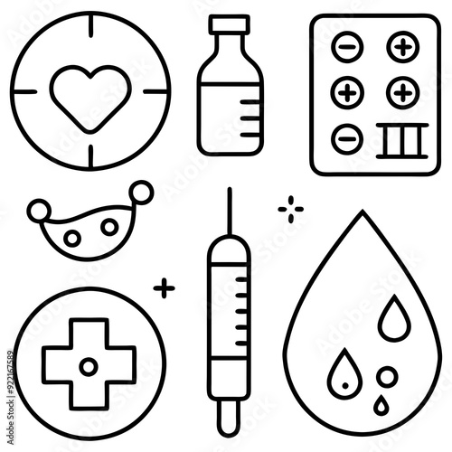 Diabetes Care Icons, Blood Sugar Test Silhouette Black Vector