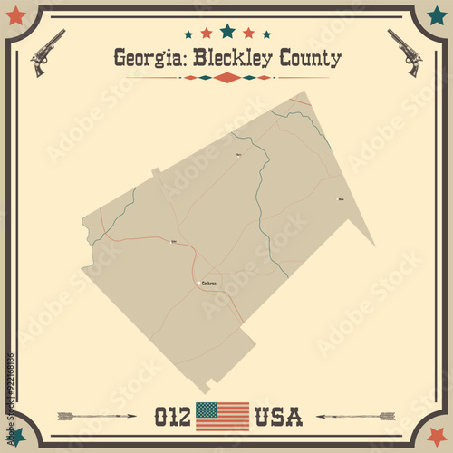 Large and accurate map of Bleckley County, Georgia, USA with vintage colors.
