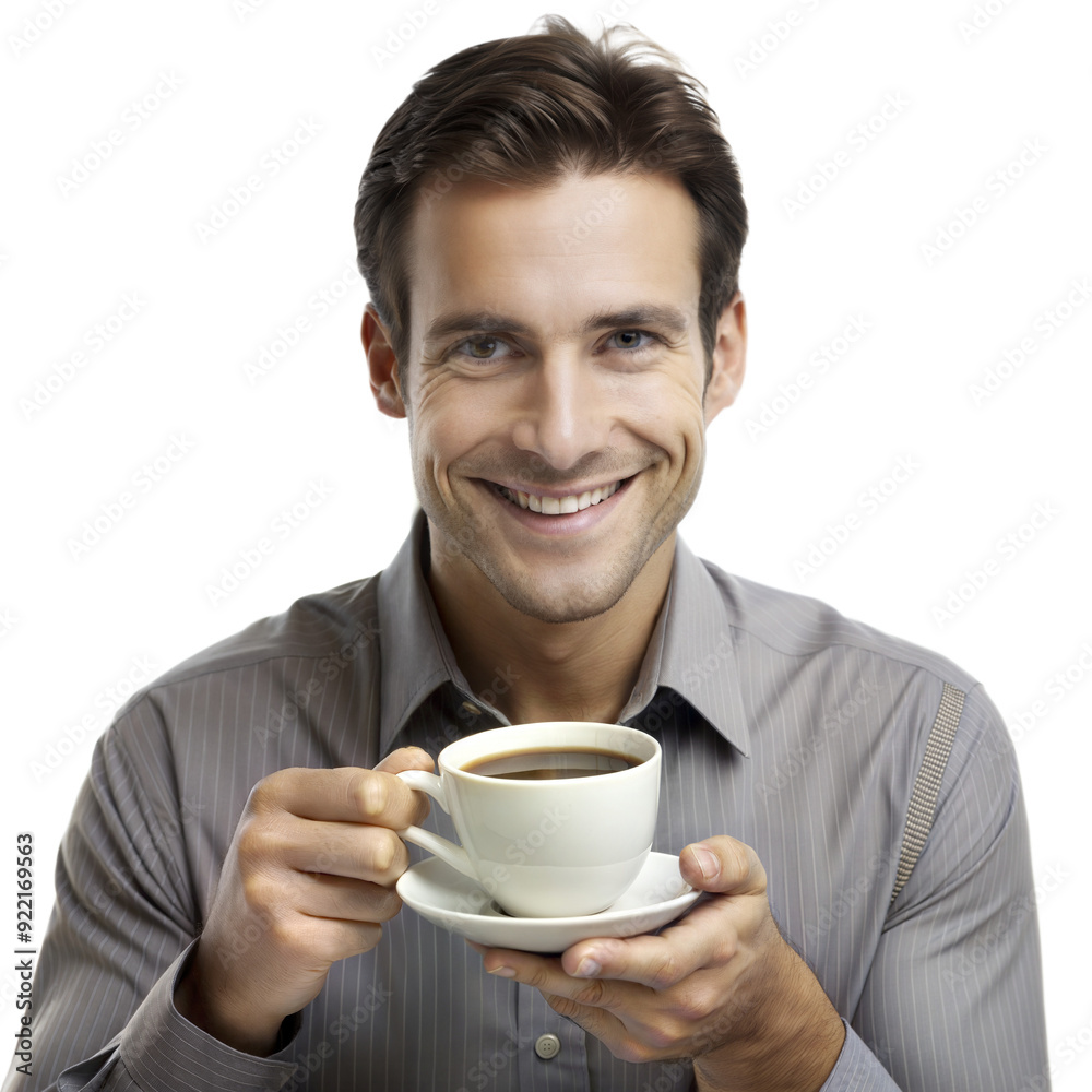 Man drinking coffee isolated on transparent background Man drinking coffee isolated on transparent background