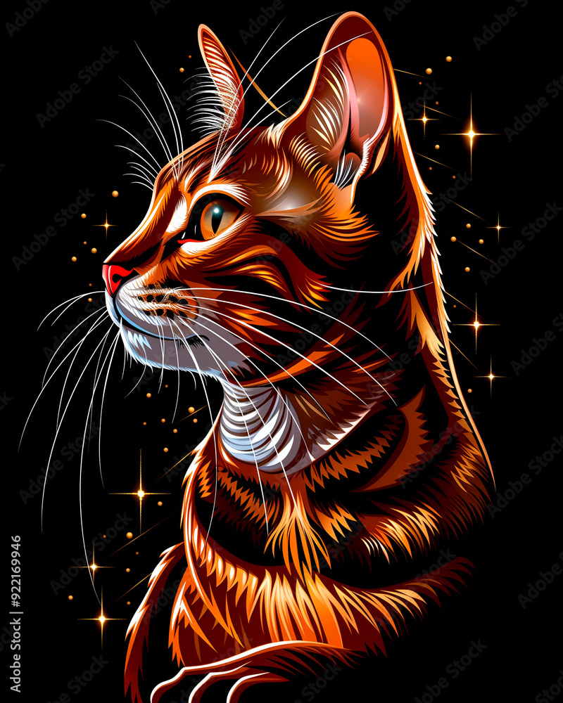 A cat with a red nose and orange fur is staring at the camera. The cat's eyes are bright and it is looking at the viewer. The image has a warm and inviting mood