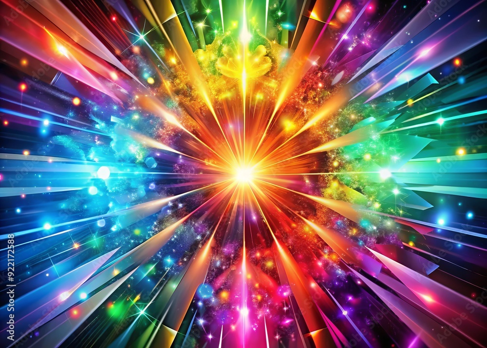 Naklejka premium Prismatic Explosion: Vibrant, Radiant, Kaleidoscopic, Dazzling, Shimmering
