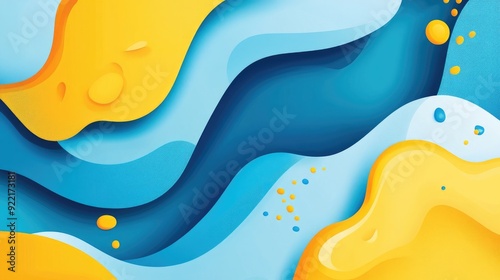 An abstract background in vibrant light blue and yellow, featuring dynamic shapes and patterns that create a lively and energetic feel.