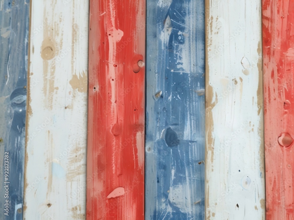 Vertical stressed boards painted in USA national colors for Independence, labor, veteran, president or memorial day Vertical stressed boards painted in USA national colors for Independence, labor, veteran, president or memorial day