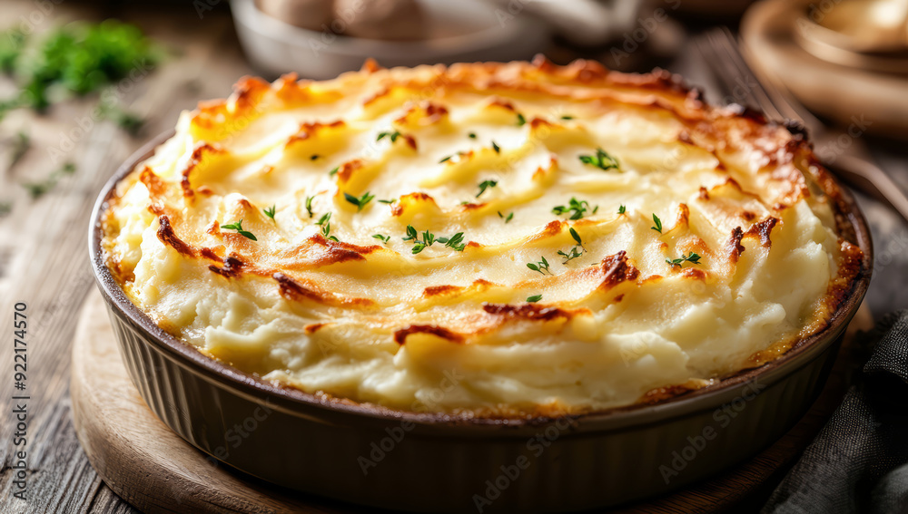 Creamy fish pie topped with fluffy mashed potatoes Creamy fish pie topped with fluffy mashed potatoes