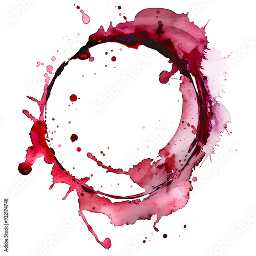 Watercolor Red Wine Stain in Circle Shape Isolated on Transparent Background