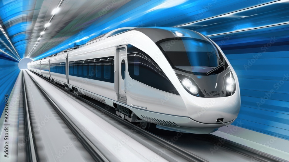 A dynamic illustration of a white subway train passing through a tunnel, highlighting the modern and efficient design of the transportation system A dynamic illustration of a white subway train passing through a tunnel, highlighting the modern and efficient design of the transportation system