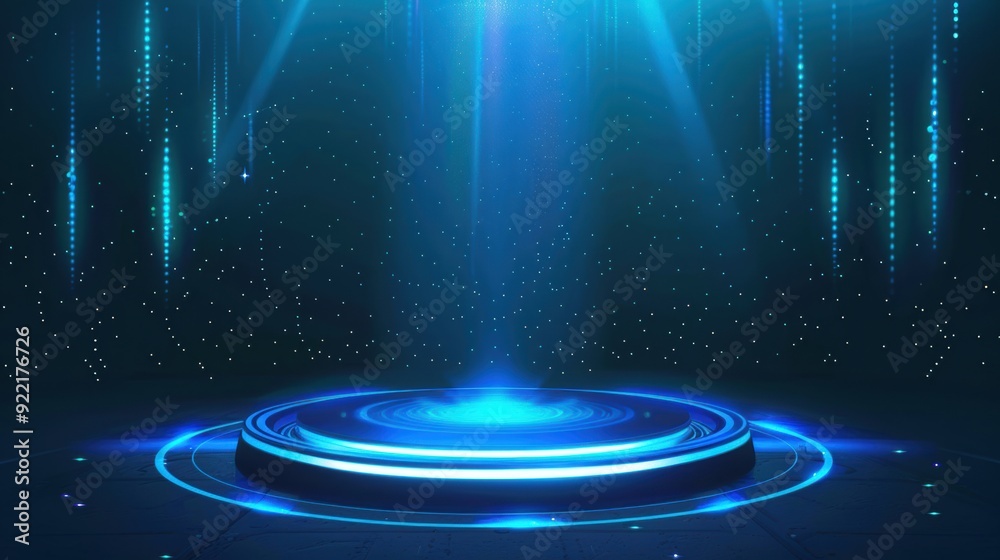 A vibrant and striking circular product display illuminated by blue lighting, creating a dramatic and eye-catching presentation A vibrant and striking circular product display illuminated by blue lighting, creating a dramatic and eye-catching presentation
