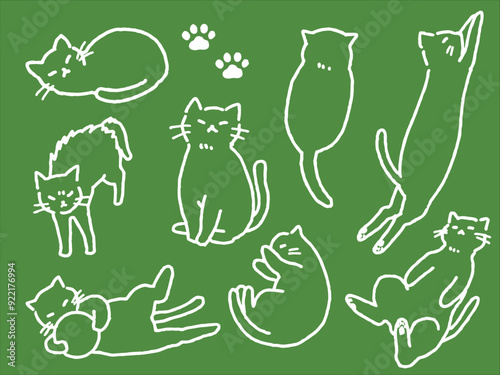 ネコのゆるい手描き白線画いろいろセット