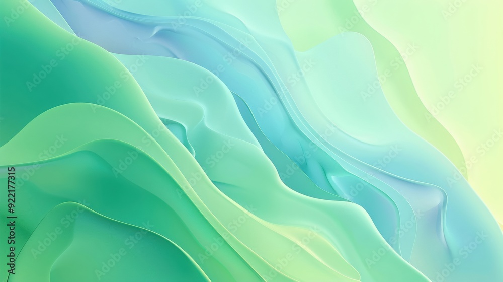 Fototapeta premium An abstract background featuring green gradient transparent wavy curves, creating a fluid and dynamic visual effect