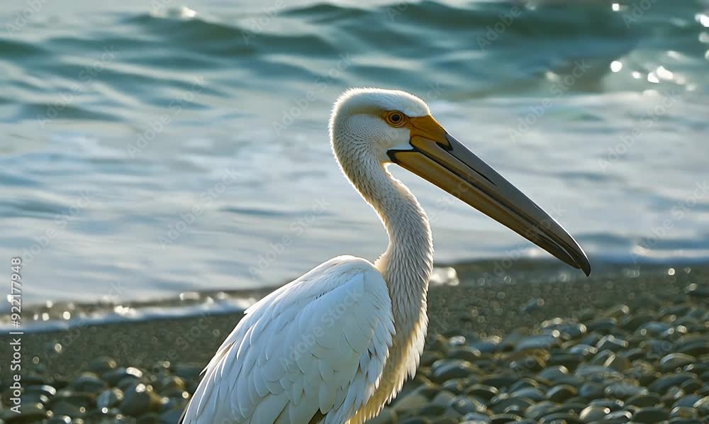 Pelican Shutting Its Beak on Rocky Shoreline Pelican Shutting Its Beak on Rocky Shoreline