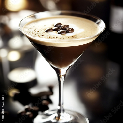 Espresso Martini with Coffee Beans - Elegant Cocktail at the Bar. AI Generation. 