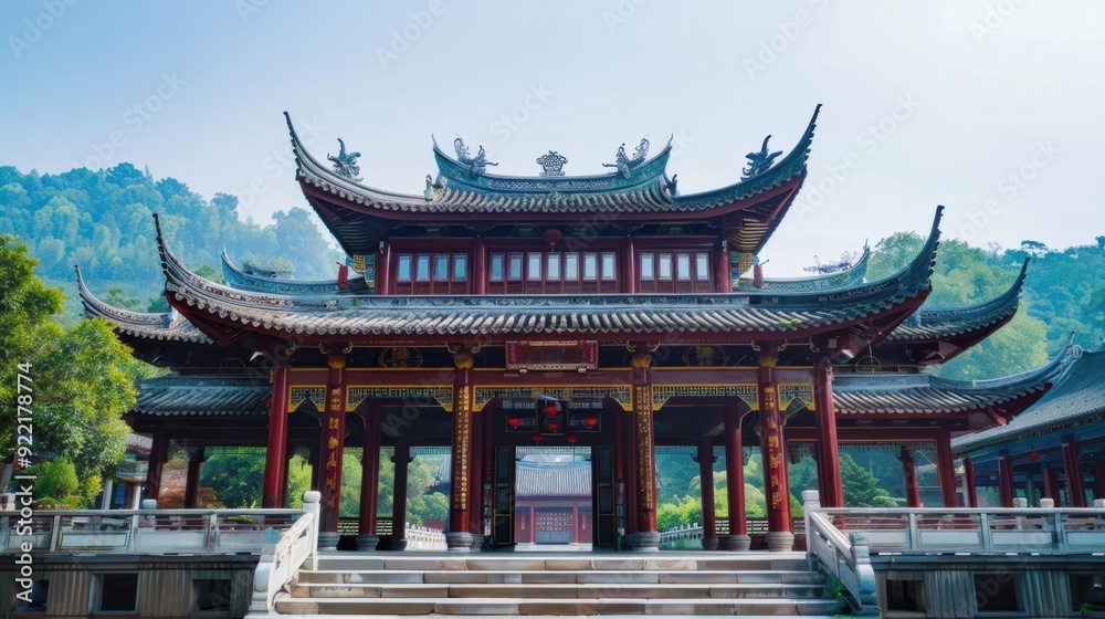 A picturesque outdoor scene showcasing traditional Chinese architecture with ancient structures, capturing the essence of historical and cultural beauty A picturesque outdoor scene showcasing traditional Chinese architecture with ancient structures, capturing the essence of historical and cultural beauty