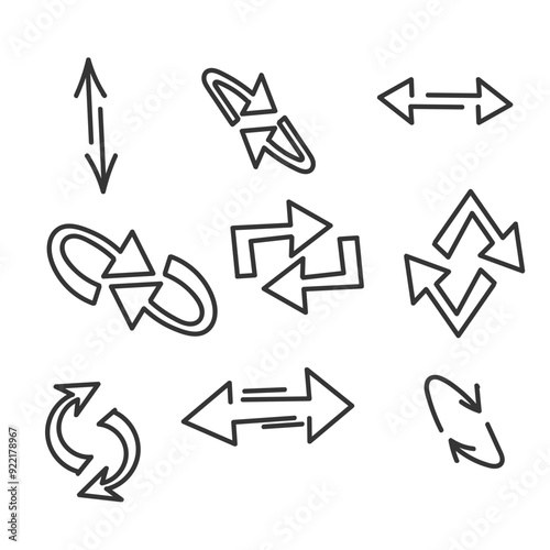 hand drawn doodle a pair of arrows in opposite directions illustration