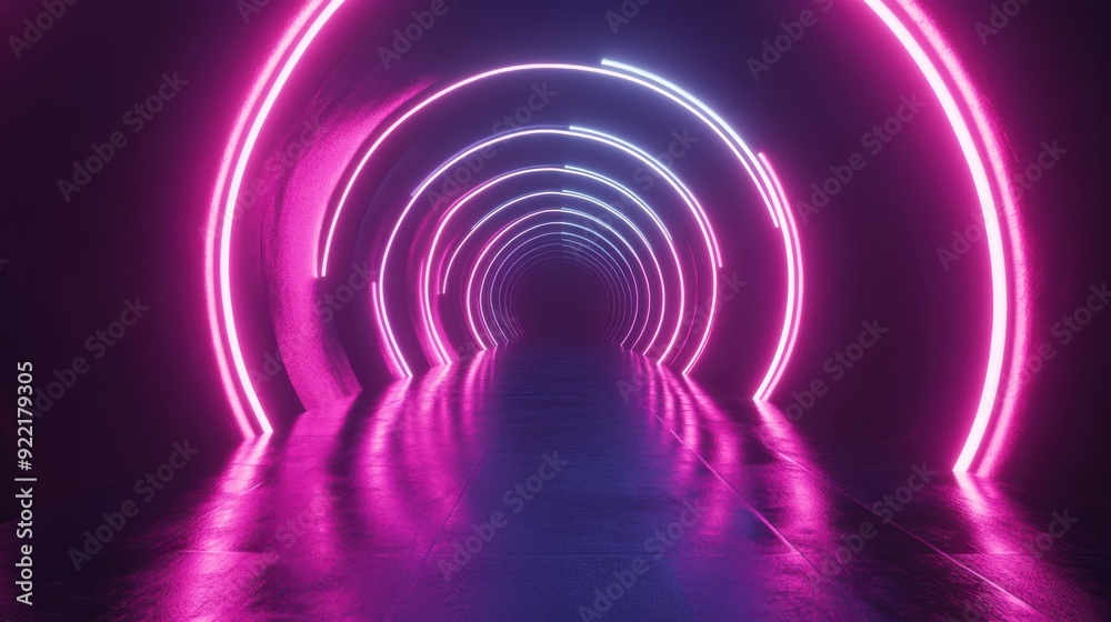 Fototapeta premium Neon tunnel. 3D rendering. Futuristic interior design.
