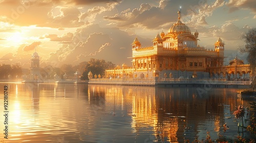 view of the city A high-resolution epic scene of a golden temple with