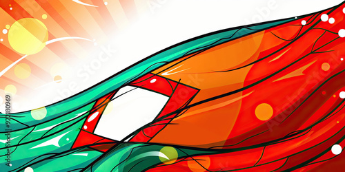 Abstract digital background or texture design of portuguese flag colors, Portugal national country symbol illustration wavy silk fabric background 