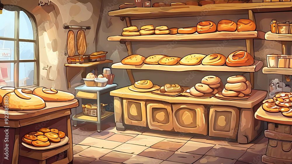 Cartoon bakery with baking bread
Cartoon bakery with baking bread