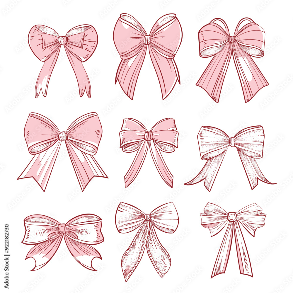 A variety of detailed pink bows on a white background.
A variety of detailed pink bows on a white background.