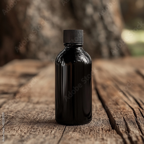 cream dark bottle mockup on the wood rales backgrounds