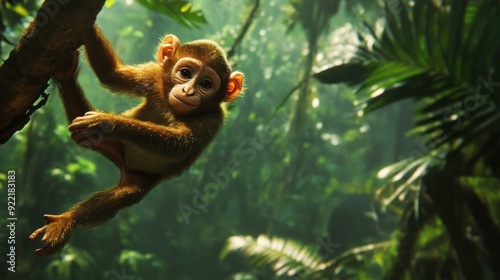 Curious Monkey in a Lush Rainforest