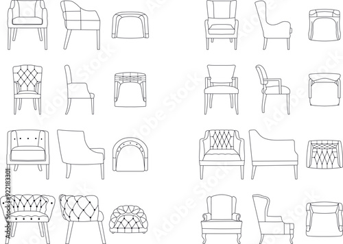 A set of chair models with a view from three angles