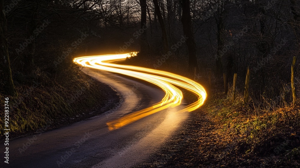 Serpentine Light Trails on a Night Road Serpentine Light Trails on a Night Road
