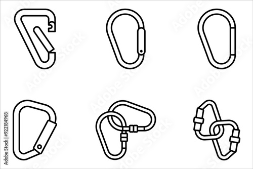 Carabiner icon set. Safety hook or carabiner hook. vector illustration on white background