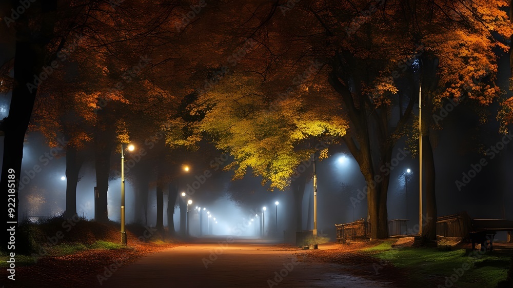 Fototapeta premium City night street, autumn
