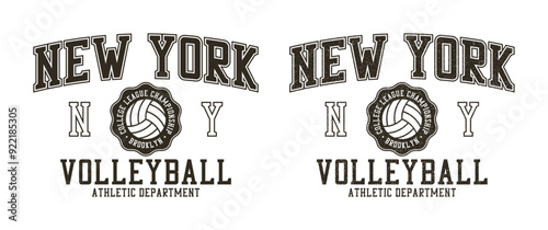 Volleyball t-shirt design. New York tee shirt with volleyball ball. College style apparel print with grunge. Vector.