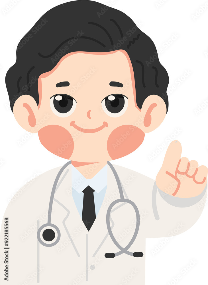 Man doctor wearing a white coat pointing Man doctor wearing a white coat pointing