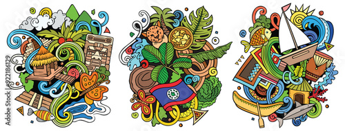 Belize cartoon vector doodle designs set