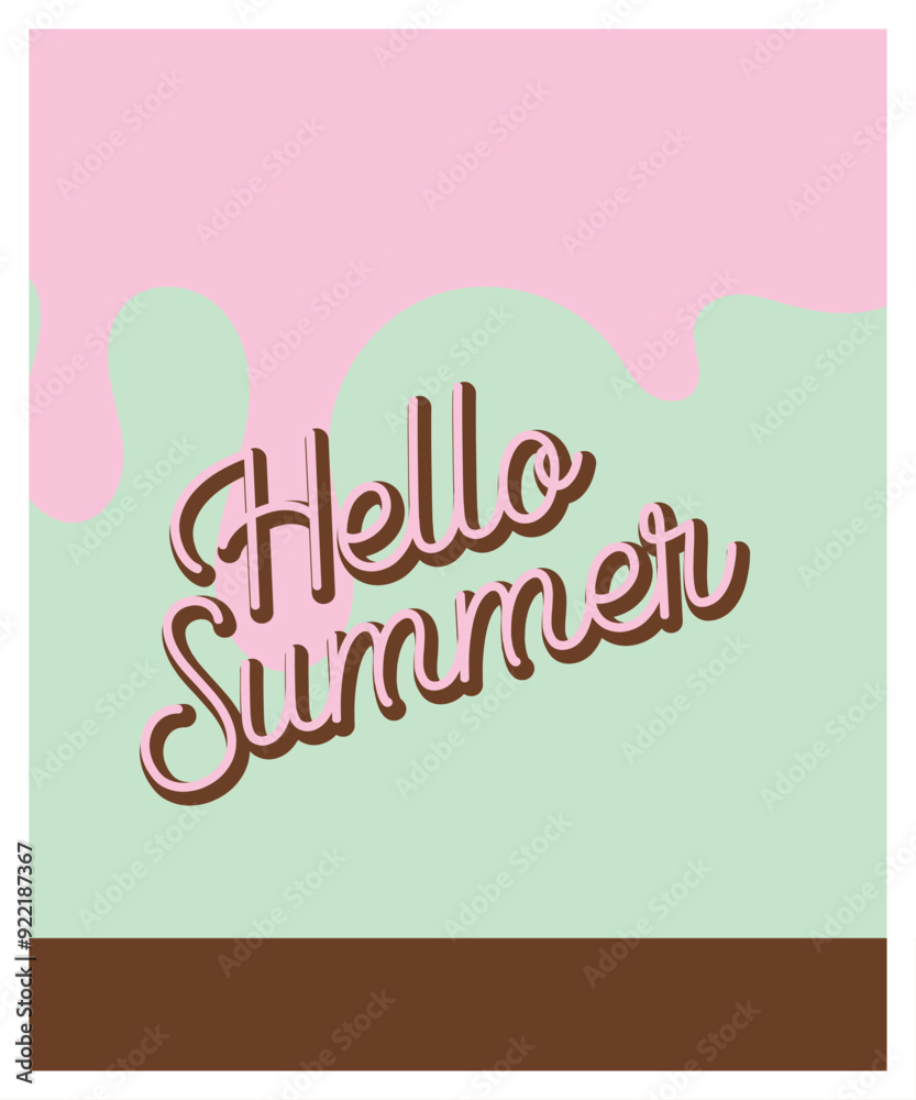 Obraz premium Summer nature landscape poster, cover, card set with sea view, sunny beach, mountains, forest, lake and fields and typography design. Summer holidays, vacation travel illustrations.