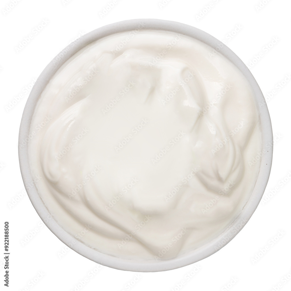 Sour Cream in a bowl isolated. Homemade Mayonnaise, Yogurt or greek yogurt on white background top view. Flat lay Sour Cream in a bowl isolated. Homemade Mayonnaise, Yogurt or greek yogurt on white background top view. Flat lay