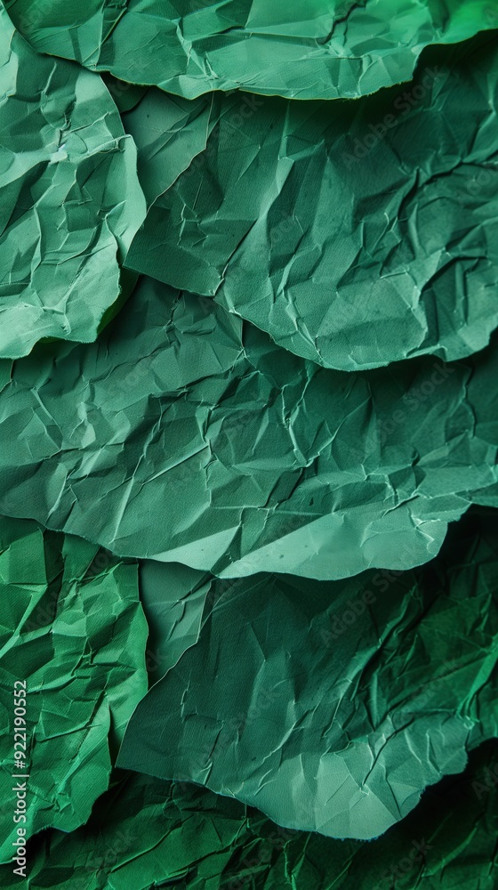 Obraz premium Close-up of wrinkled green paper texture, ideal for scrapbooking and crafting. Top view