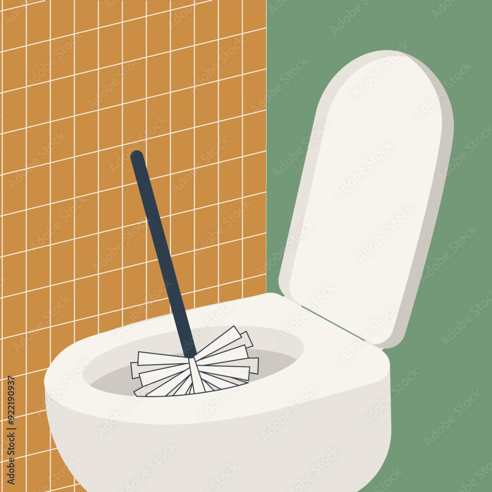 Toilet bowl with toilet brush in trendy pastel colors. Cleaning company banner. Art house vector aesthetic can used design flat interior. EPS 10
