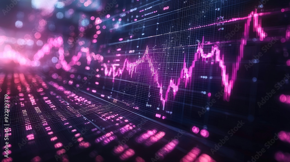 Abstract blue purple neon growing financial graph chart background