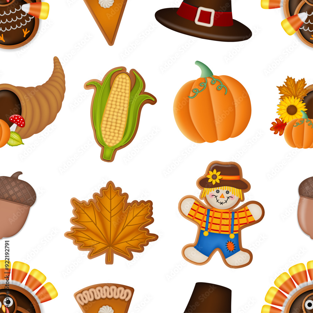 Fototapeta premium thanksgiving seamless texture with gingerbread cookies