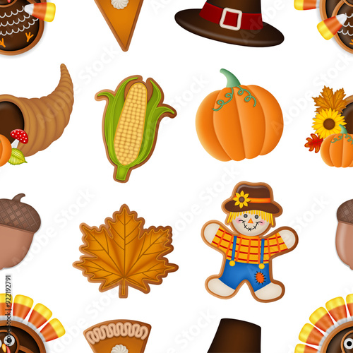 thanksgiving seamless texture with gingerbread cookies