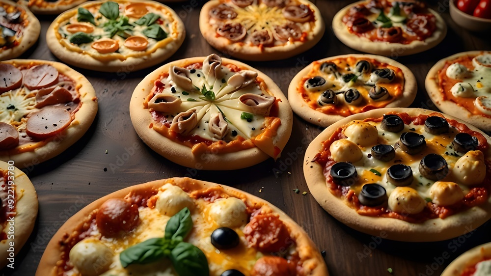 Let your taste buds travel to Italy with this visually descriptive set of pizzas, each one bursting with authentic Italian flavors. From the rich and creamy pesto pizza to the bold and hearty fajita Let your taste buds travel to Italy with this visually descriptive set of pizzas, each one bursting with authentic Italian flavors. From the rich and creamy pesto pizza to the bold and hearty fajita