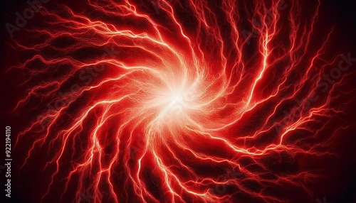 中央から広がる赤い雷. Red Lightning Spreading from the Center. AI generated.