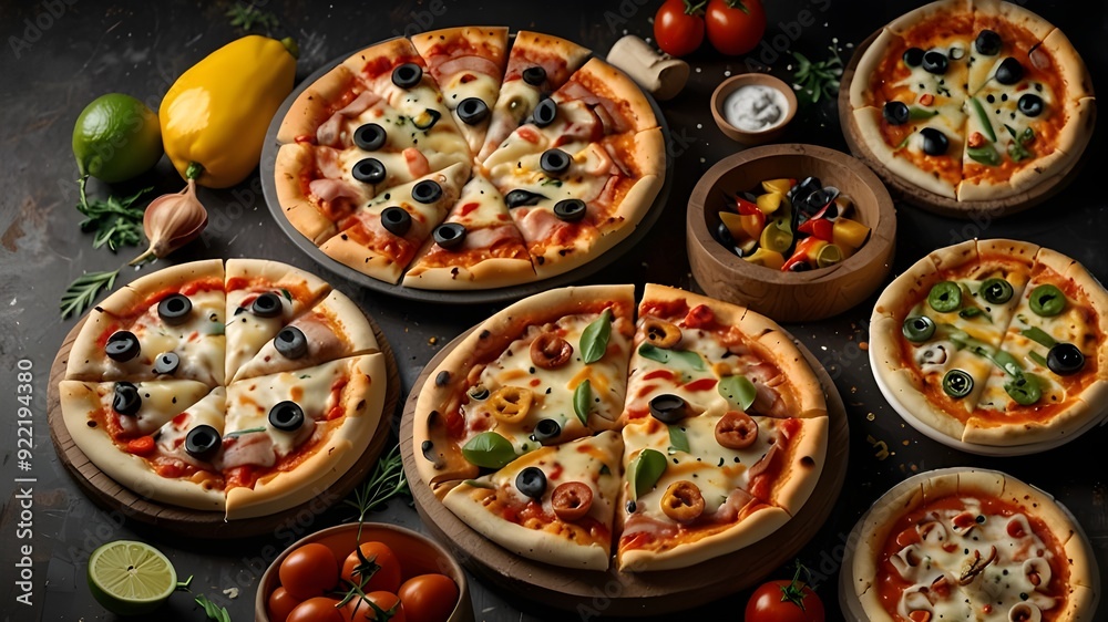 Let your taste buds travel to Italy with this visually descriptive set of pizzas, each one bursting with authentic Italian flavors. From the rich and creamy pesto pizza to the bold and hearty fajita Let your taste buds travel to Italy with this visually descriptive set of pizzas, each one bursting with authentic Italian flavors. From the rich and creamy pesto pizza to the bold and hearty fajita
